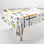  Mid-Century Modern Kinetikos Pattern in Black, Lime Green, Orange, and White Tablecloth Gallery Image 1