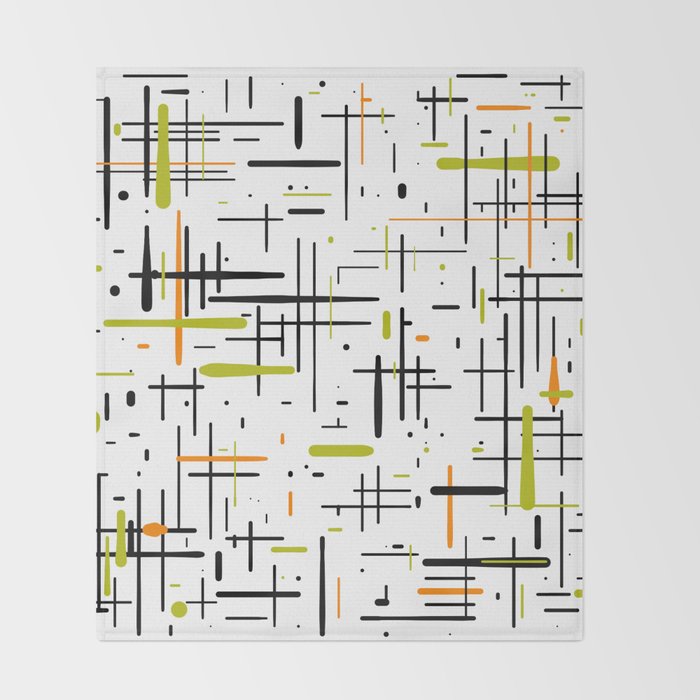  Mid-Century Modern Kinetikos Pattern in Black, Lime Green, Orange, and White Throw Blanket Gallery Image 2