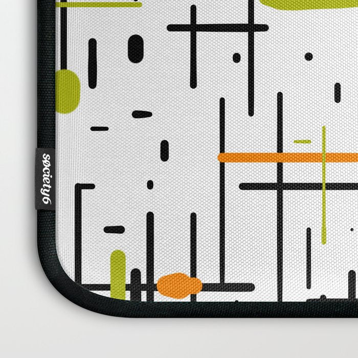  Mid-Century Modern Kinetikos Pattern in Black, Lime Green, Orange, and White Laptop Sleeve Gallery Image 3