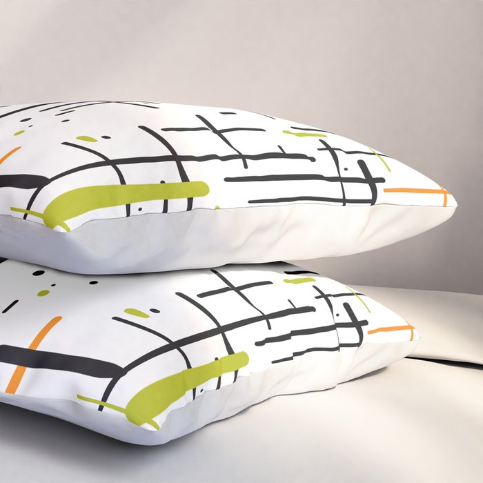  Mid-Century Modern Kinetikos Pattern in Black, Lime Green, Orange, and White Pillow Sham Gallery Image 3