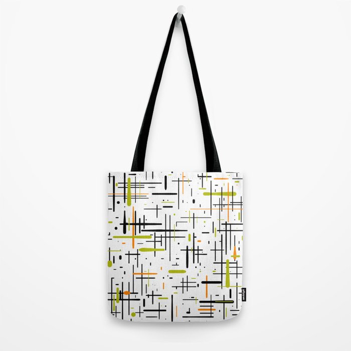  Mid-Century Modern Kinetikos Pattern in Black, Lime Green, Orange, and White Tote Bag Gallery Image 2