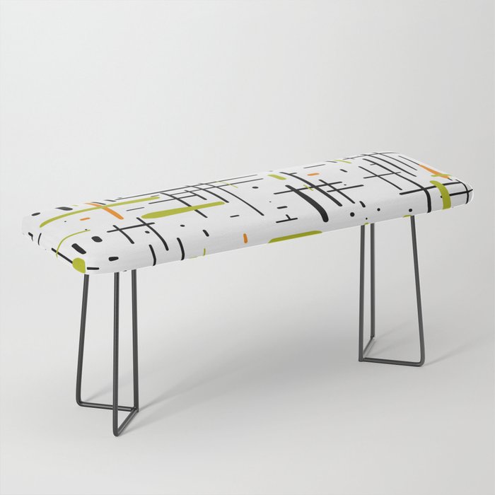  Mid-Century Modern Kinetikos Pattern in Black, Lime Green, Orange, and White Bench Gallery Image 1