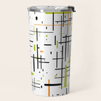  Mid-Century Modern Kinetikos Pattern in Black, Lime Green, Orange, and White Travel Mug Gallery Image 2