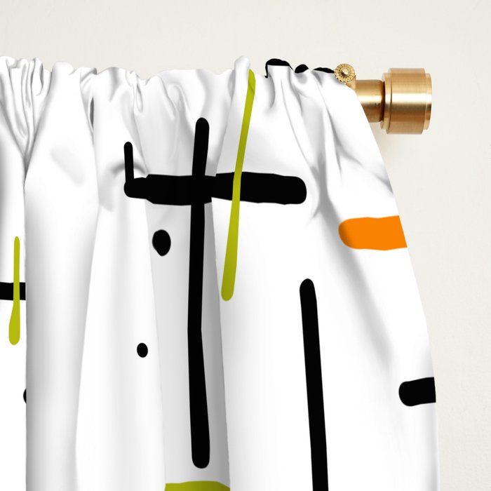  Mid-Century Modern Kinetikos Pattern in Black, Lime Green, Orange, and White Window Curtain Gallery Image 2