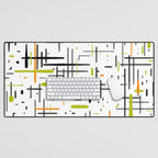  Mid-Century Modern Kinetikos Pattern in Black, Lime Green, Orange, and White Desk Mat Gallery Image 1
