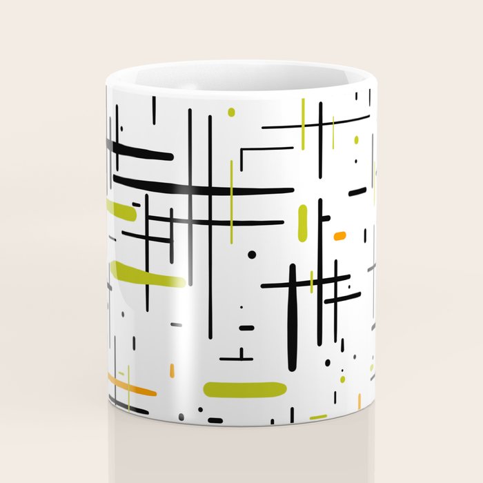  Mid-Century Modern Kinetikos Pattern in Black, Lime Green, Orange, and White Coffee Mug Gallery Image 4