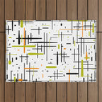  Mid-Century Modern Kinetikos Pattern in Black, Lime Green, Orange, and White Outdoor Rug Gallery Image 1