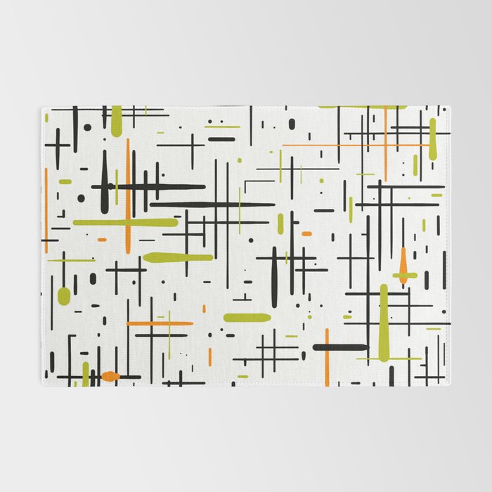  Mid-Century Modern Kinetikos Pattern in Black, Lime Green, Orange, and White Rug Gallery Image 2
