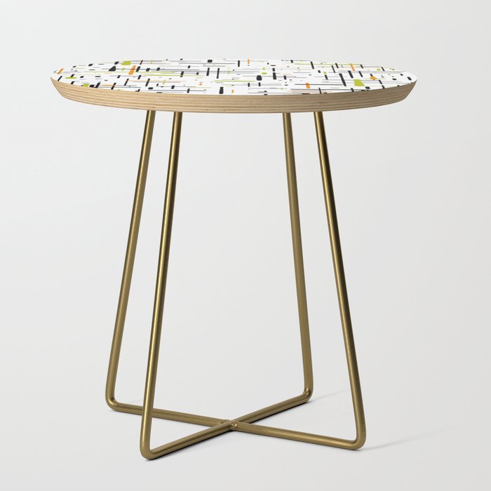  Mid-Century Modern Kinetikos Pattern in Black, Lime Green, Orange, and White Side Table Gallery Image 1