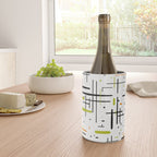  Mid-Century Modern Kinetikos Pattern in Black, Lime Green, Orange, and White Wine Chiller Gallery Image 4