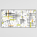  Mid-Century Modern Kinetikos Pattern in Black, Lime Green, Orange, and White Desk Mat Gallery Image 3