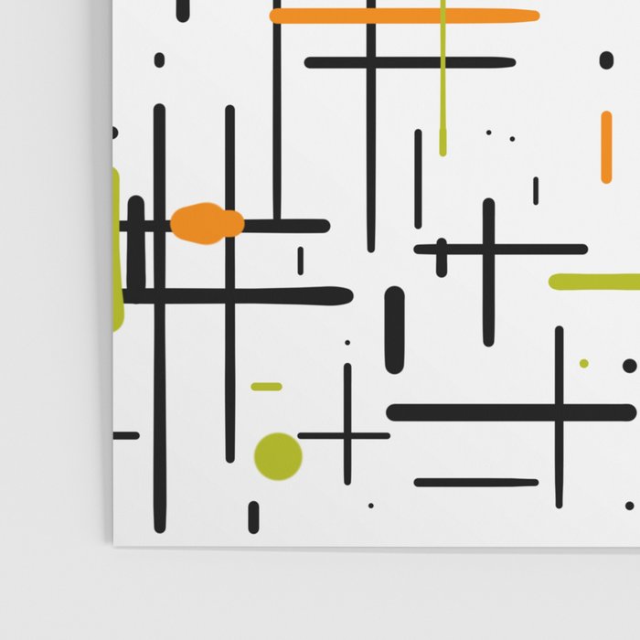  Mid-Century Modern Kinetikos Pattern in Black, Lime Green, Orange, and White Poster Gallery Image 3