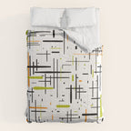  Mid-Century Modern Kinetikos Pattern in Black, Lime Green, Orange, and White Comforter Gallery Image 6