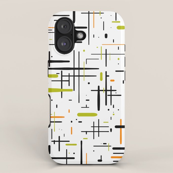  Mid-Century Modern Kinetikos Pattern in Black, Lime Green, Orange, and White iPhone Case Gallery Image 1