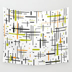  Mid-Century Modern Kinetikos Pattern in Black, Lime Green, Orange, and White Wall Tapestry Gallery Image 4