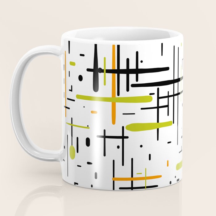  Mid-Century Modern Kinetikos Pattern in Black, Lime Green, Orange, and White Coffee Mug Gallery Image 3
