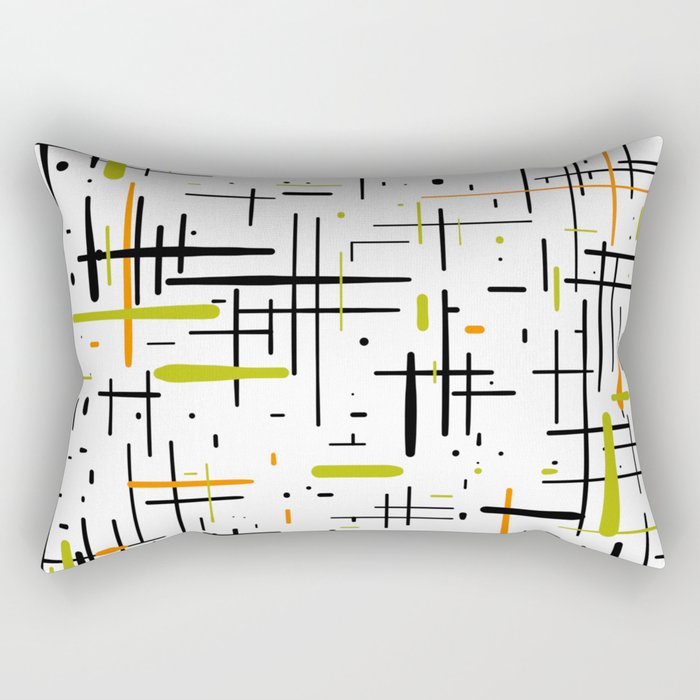  Mid-Century Modern Kinetikos Pattern in Black, Lime Green, Orange, and White Rectangular Pillow Gallery Image 2