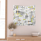  Mid-Century Modern Kinetikos Pattern in Black, Lime Green, Orange, and White Wall Tapestry Gallery Image 2