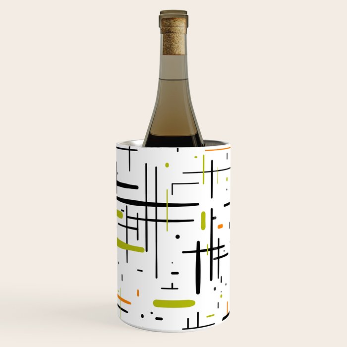  Mid-Century Modern Kinetikos Pattern in Black, Lime Green, Orange, and White Wine Chiller Gallery Image 1