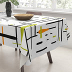  Mid-Century Modern Kinetikos Pattern in Black, Lime Green, Orange, and White Tablecloth Gallery Image 3