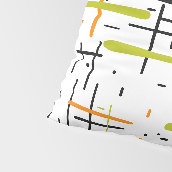  Mid-Century Modern Kinetikos Pattern in Black, Lime Green, Orange, and White Pillow Sham Gallery Image 4