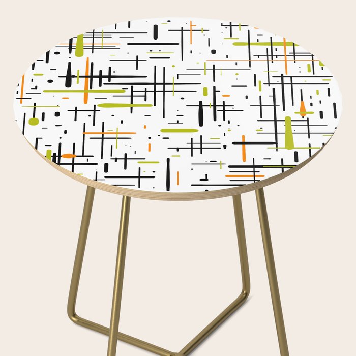  Mid-Century Modern Kinetikos Pattern in Black, Lime Green, Orange, and White Side Table Gallery Image 2