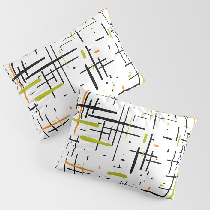  Mid-Century Modern Kinetikos Pattern in Black, Lime Green, Orange, and White Pillow Sham Gallery Image 3