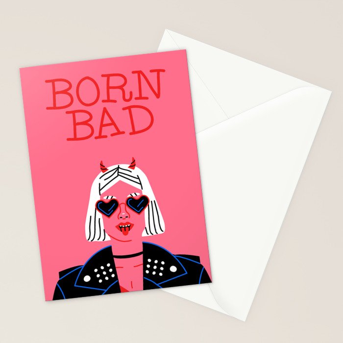 Born bad devil woman cartoon portrait art Stationery Card Gallery Image 2