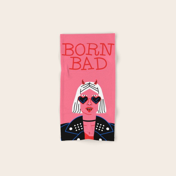 Born bad devil woman cartoon portrait art Bath Towel Gallery Image 1