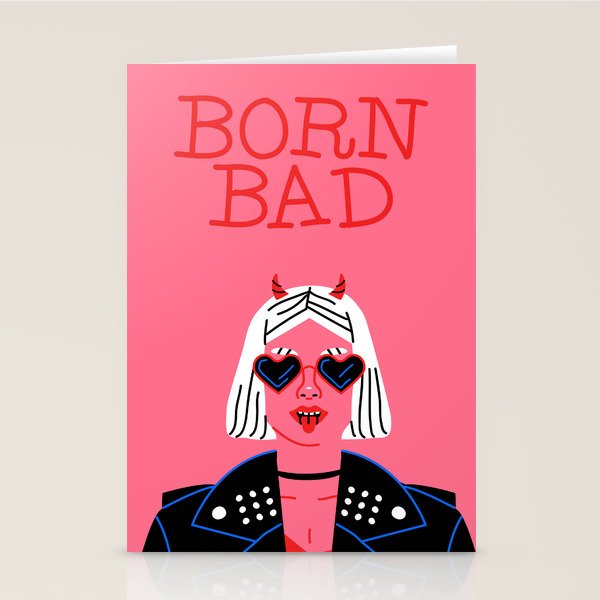 Born bad devil woman cartoon portrait art Stationery Card Gallery Image 2