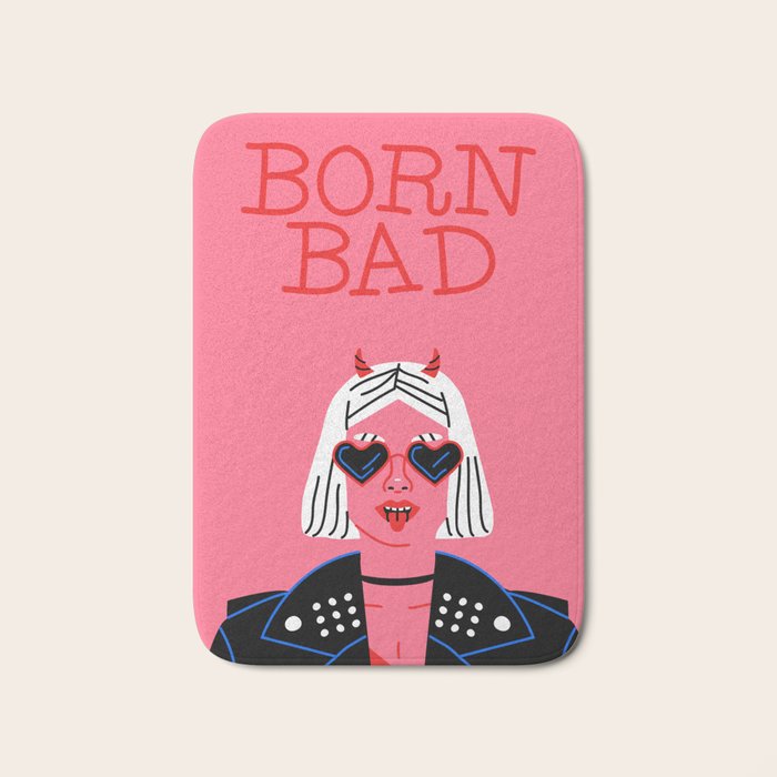 Born bad devil woman cartoon portrait art Bath Mat Gallery Image 1