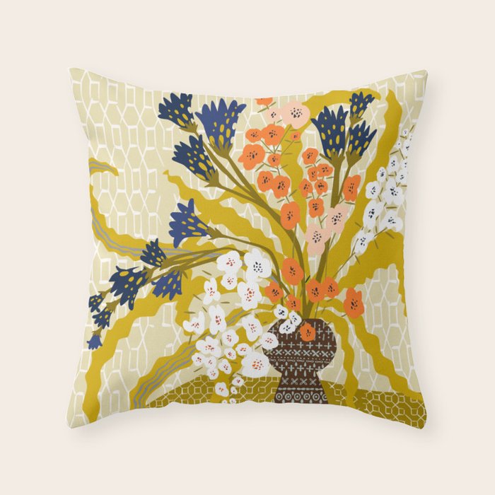 Matisse Flower Vase modern Illustration mustard yellow Throw Pillow Gallery Image 6