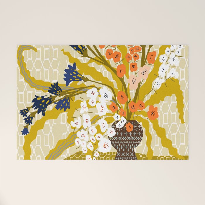 Matisse Flower Vase modern Illustration mustard yellow Welcome Mat Gallery Image 1