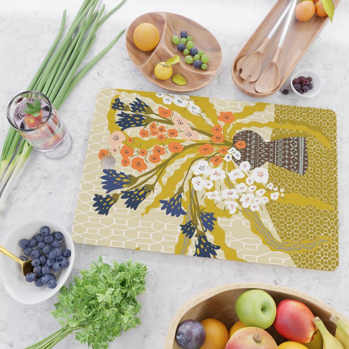 Matisse Flower Vase modern Illustration mustard yellow Cutting Board Gallery Image 2