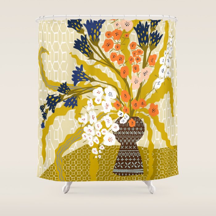 Matisse Flower Vase modern Illustration mustard yellow Shower Curtain Gallery Image 1