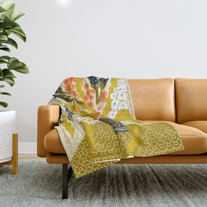 Matisse Flower Vase modern Illustration mustard yellow Throw Blanket Gallery Image 1