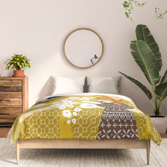Matisse Flower Vase modern Illustration mustard yellow Comforter Gallery Image 3