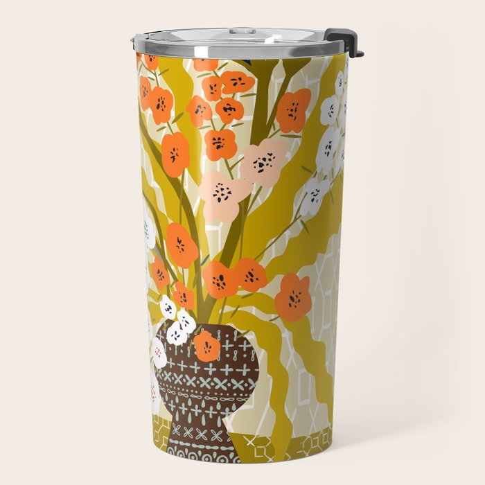 Matisse Flower Vase modern Illustration mustard yellow Travel Mug Gallery Image 2