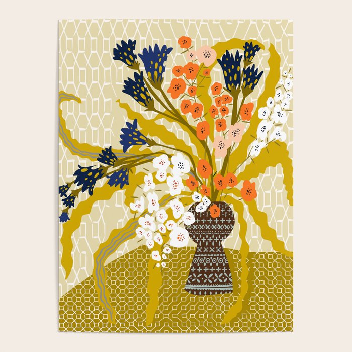 Matisse Flower Vase modern Illustration mustard yellow Poster Gallery Image 1
