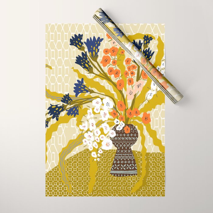 Matisse Flower Vase modern Illustration mustard yellow Wrapping Paper Gallery Image 1