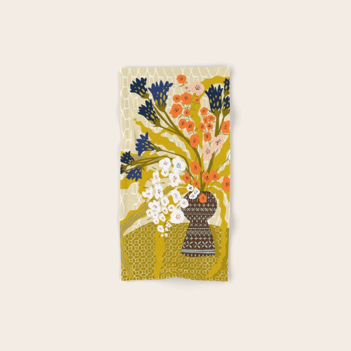 Matisse Flower Vase modern Illustration mustard yellow Bath Towel Gallery Image 1