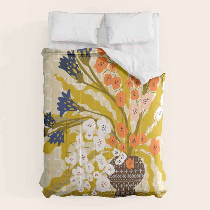 Matisse Flower Vase modern Illustration mustard yellow Comforter Gallery Image 1