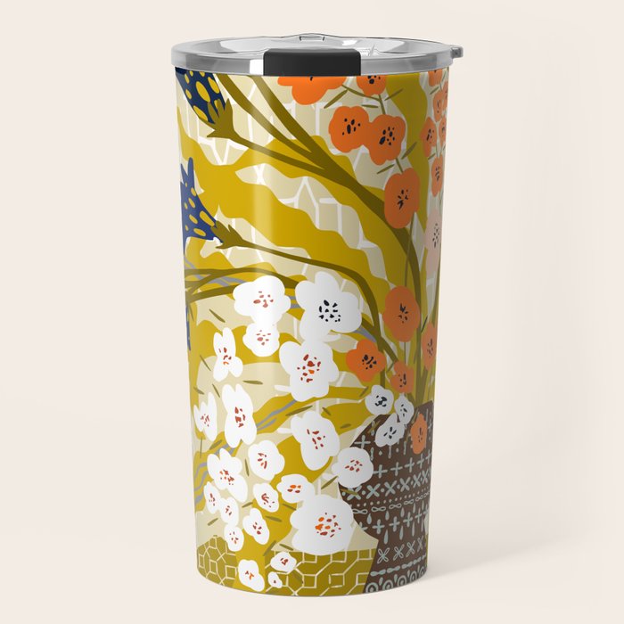 Matisse Flower Vase modern Illustration mustard yellow Travel Mug Gallery Image 1