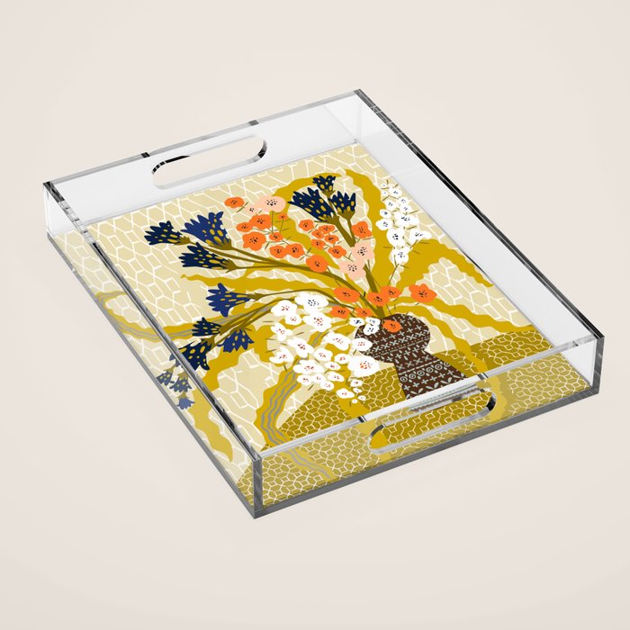 Matisse Flower Vase modern Illustration mustard yellow Acrylic Tray Gallery Image 1