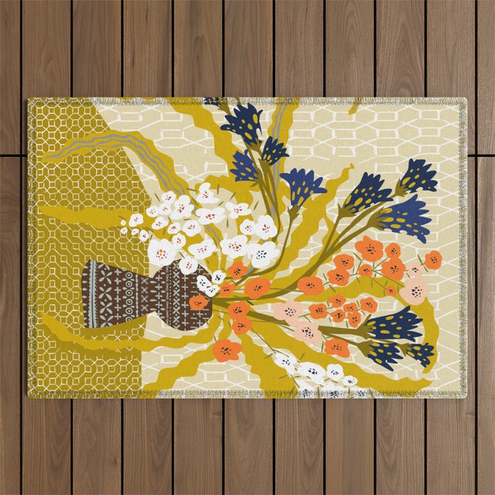 Matisse Flower Vase modern Illustration mustard yellow Outdoor Rug Gallery Image 1