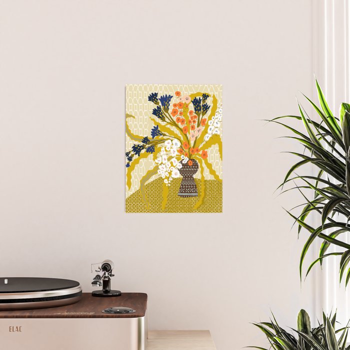 Matisse Flower Vase modern Illustration mustard yellow Poster Gallery Image 2