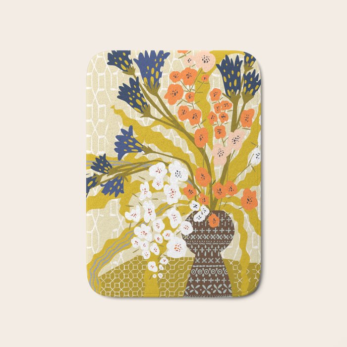 Matisse Flower Vase modern Illustration mustard yellow Bath Mat Gallery Image 1