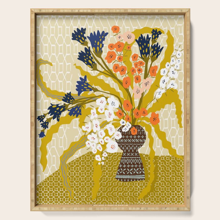 Matisse Flower Vase modern Illustration mustard yellow Serving Tray Gallery Image 1