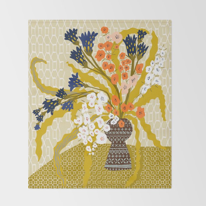 Matisse Flower Vase modern Illustration mustard yellow Throw Blanket Gallery Image 2