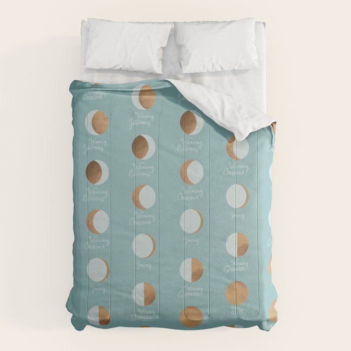 The Lunar Cycle â¢ Phases of the Moon â Copper & Robin's Egg Blue Palette Comforter Gallery Image 6